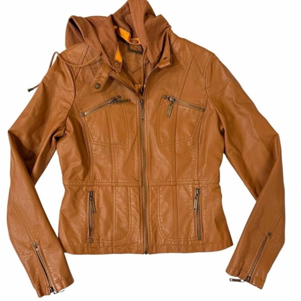 Jou Jou Brown leather jacket with hood